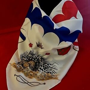 Elegant Square Scarf Bandana with Porcupine Design Red White & Blue 30×30 In.